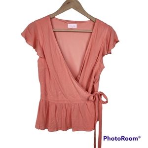 Pink Lily Coral Wrap Blouse size M